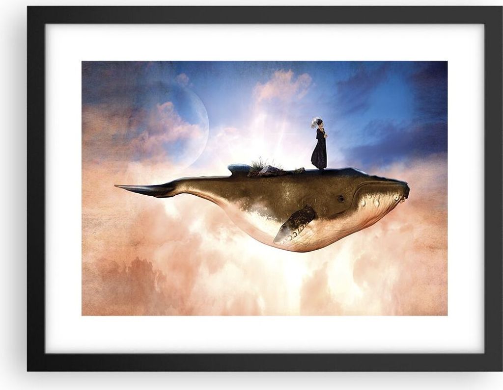 Gerahmtes Poster - Schwarzer Rahmen - Wal Frau Himmel - 40x30 cm - Wand Bild - Wanddeko - Wandbilder - Kunstposter - Wandposter - Bilderrahmen - Bi...