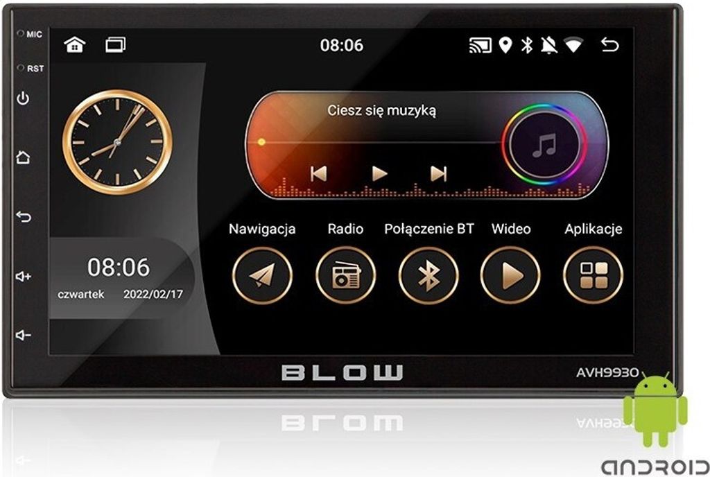 A car stereo system with a touchscreen displaying various applications and media controls.