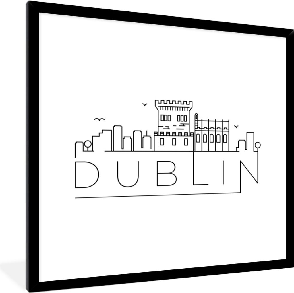 MuchoWow MuchoWow Gerahmtes Poster Skyline "Dublin" weißer Hintergrund 40x40 cm - Poster mit zchwarzem Bilderrahmen - Mit Rahmen - Wanddekorat...