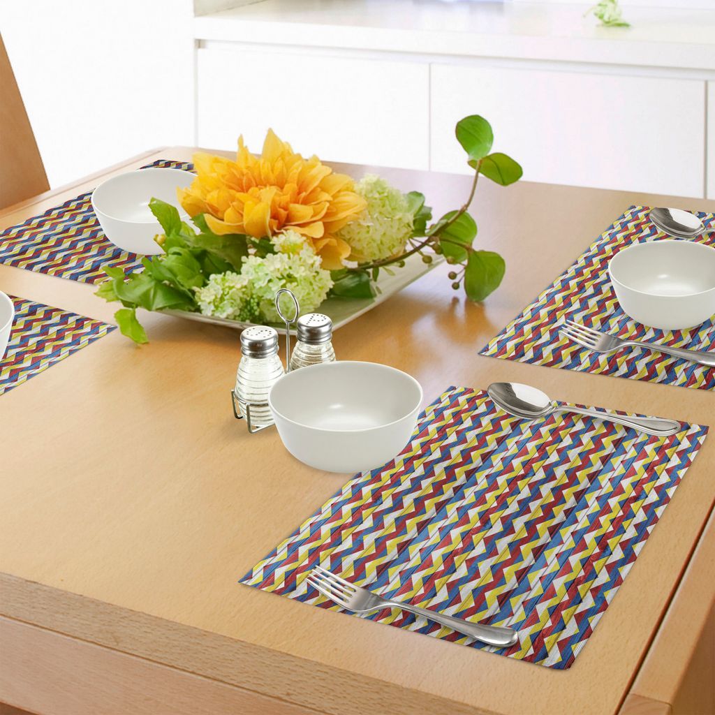 ABAKUHAUS Chevron Platzmatten, Chevron-Formen in Retro-Farben Einfache geometrische Figuren Wappen Symbol, Tiscjdeco aus Farbfesten Stoff für das ...