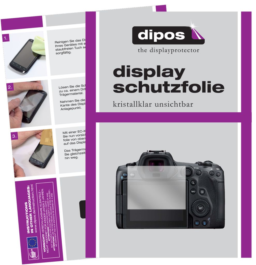 5x Schutzfolie für Canon EOS R6 klar Displayschutzfolie Folie Display Schutz dipos