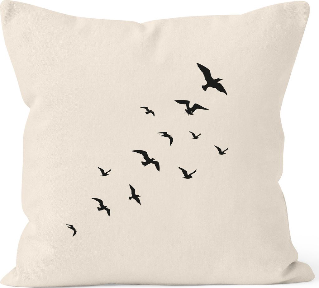 Kissenbezug Vögel Birds Fly Kissen-Hülle Deko-Kissen 40x40 Baumwolle Autiga natur 40cm x 40cm