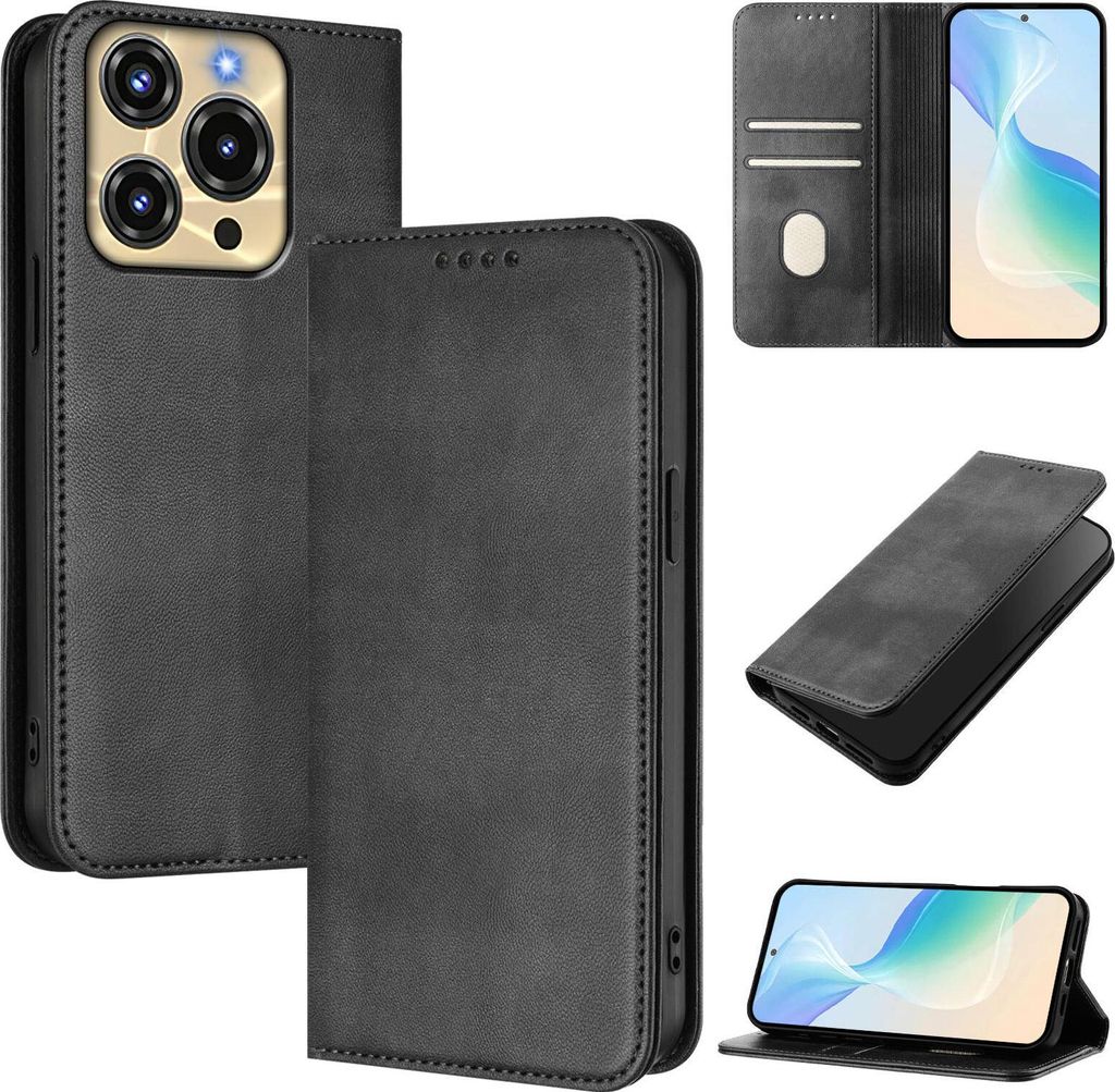 Handyhülle für Oukitel C69, Vintage Leder RFID Schutz Kartenfach Standfunktion Magnetische Klapphülle Schwarz