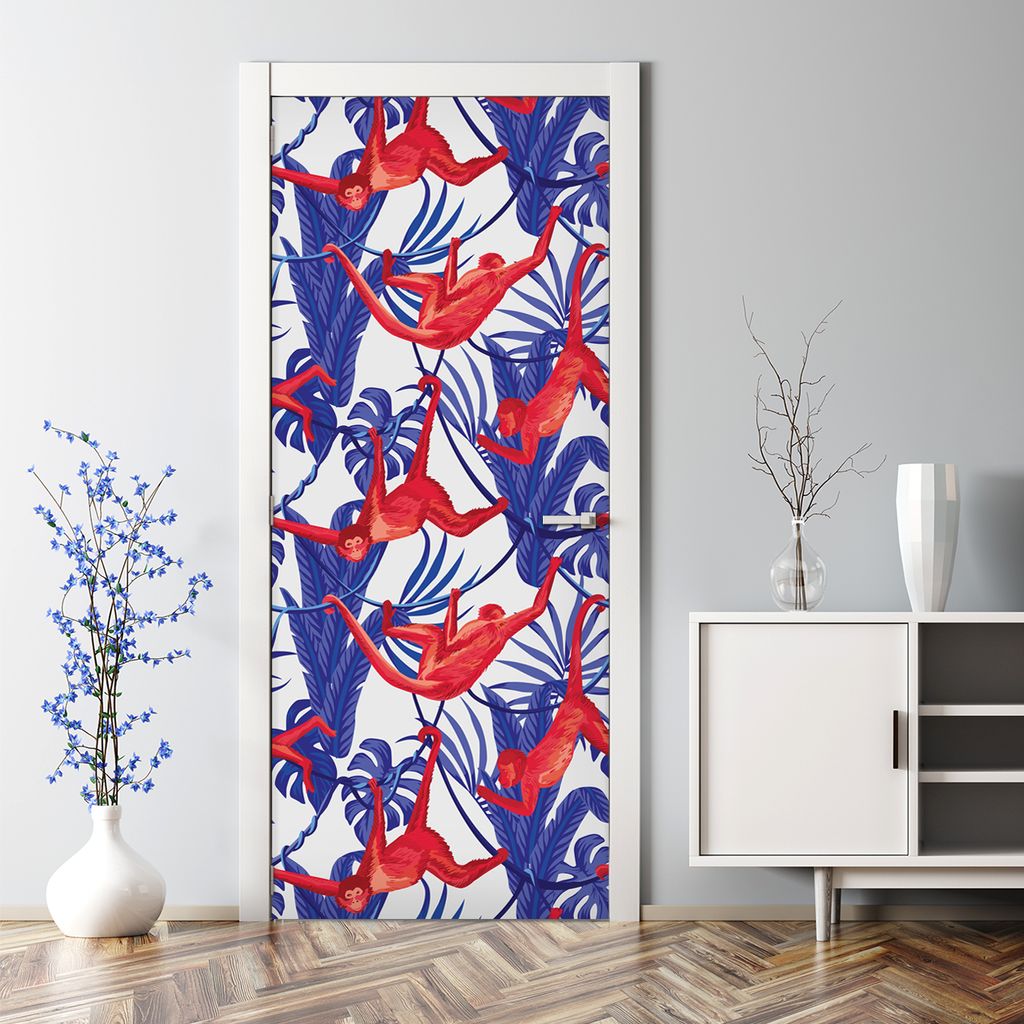 Dekorative Abnehmbarer Wandsticker Türtapete selbstklebend Klebefolie Rosa Palmblätter 70 x 200 cm