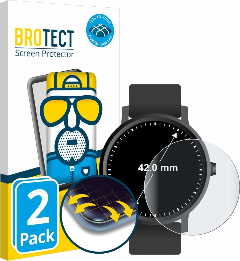 2x BROTECT Fullscreen Schutzfolie für Kreisrunde Displays (ø: 42 mm) Displayschutz Folie Fullcover Matt Entspiegelungsfolie