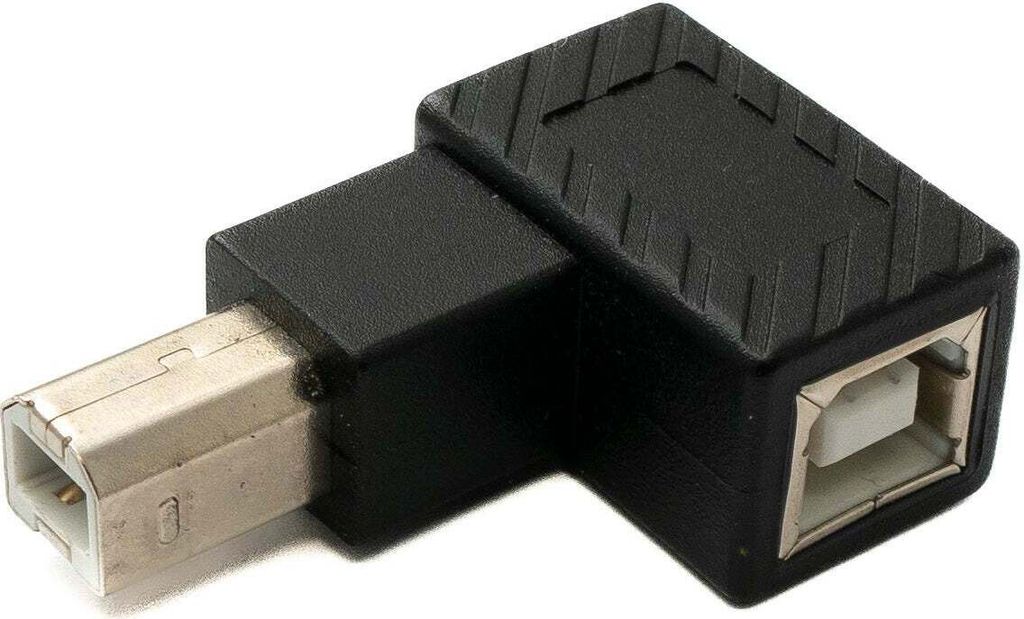 SYSTEM-S USB 2.0 Adapter Typ B Stecker zu Buchse links gewinkelt Winkel Kabel in Schwarz