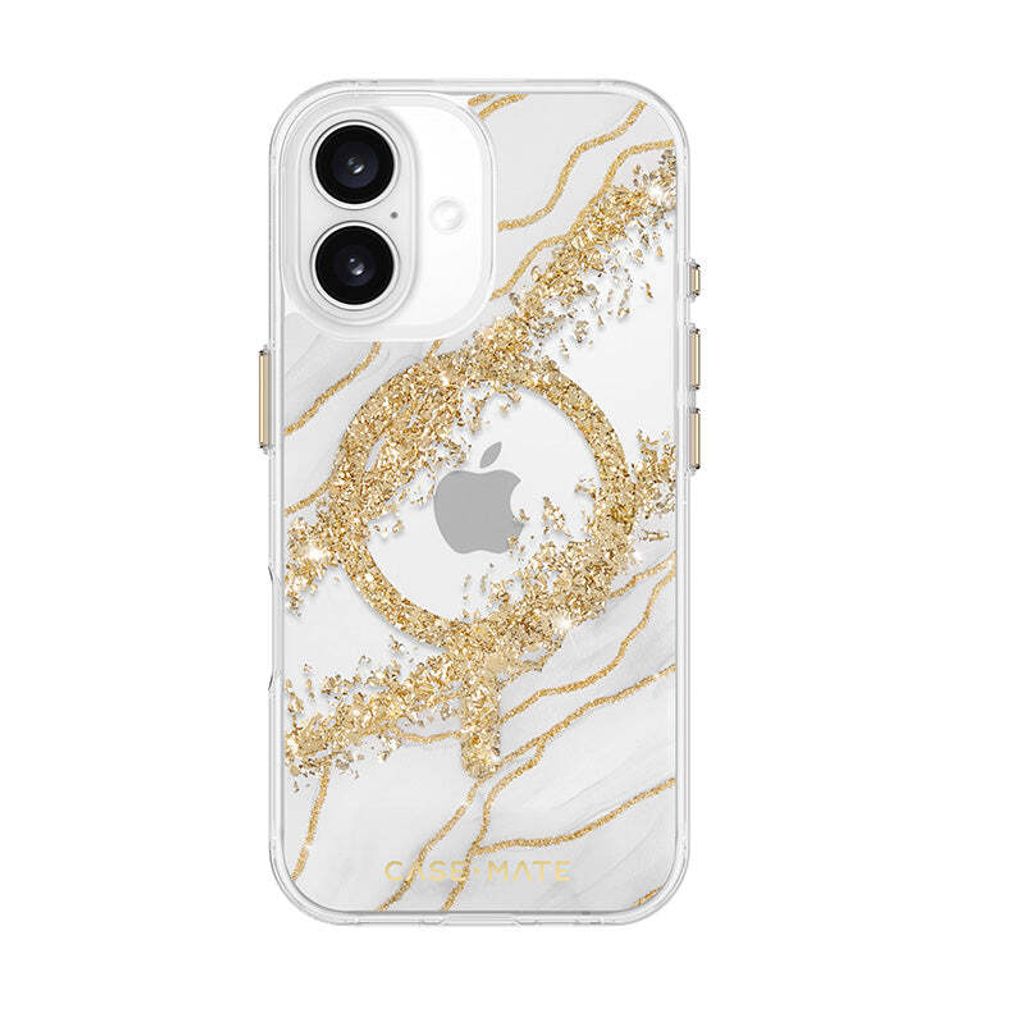 CASE MATE, iPhone 16 MagSafe Antimikrobielle Hülle mit Glittermuster Granit Carat, Gold