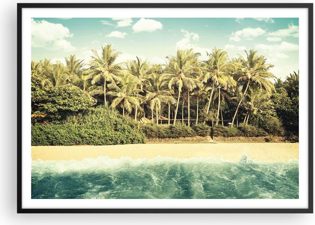 Gerahmtes Poster - Schwarzer Rahmen - Natur Strand Palmen - 100x70 cm - Wand Bild - Wanddeko - Wandbilder - Kunstposter - Wandposter - Bilderrahmen...