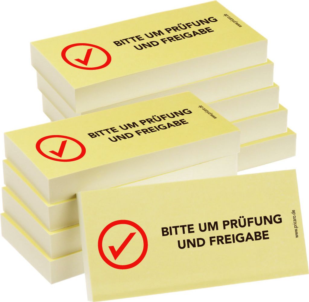 PRICARO Haftnotizen "Bitte um Prüfung und Freigabe", 100 Blatt, 10 Stück