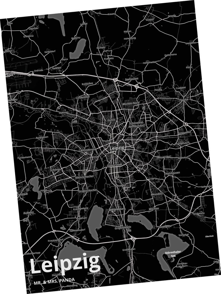 Mr. & Mrs. Panda Postkarte Leipzig - Geschenk, Stadt Dorf Karte Landkarte Map Stadtplan, Grußkarte, Postkarten, Ansichtskarte, bildkarte, Ansichts...