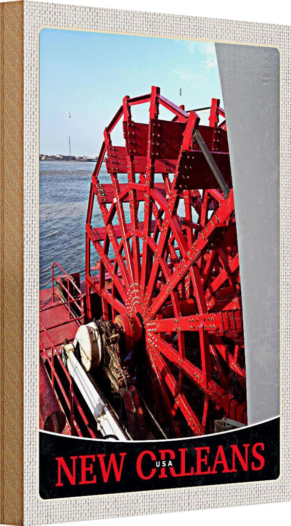 Holzschild Reise 20x30cm New Orleans Amerika USA Steambot