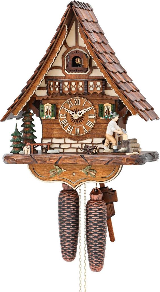 Cuco Clock Kuckucksuhr Schwarzwalduhr "Holzleben" 36 x 30 x 17cm Wanduhr aus Holz, 8 - Tage Werk, manuelle Nachtabschaltung