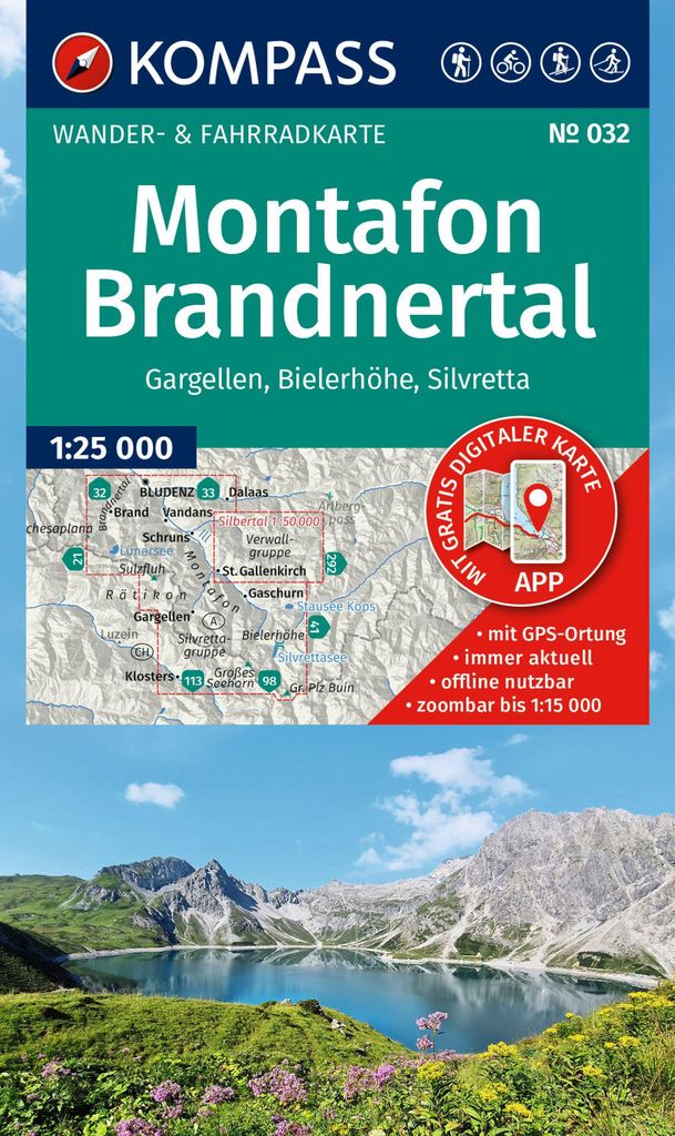 KOMPASS Wanderkarte 032 Montafon, Brandnertal, Gargellen, Bielerhöhe, Silvretta 1:25.000