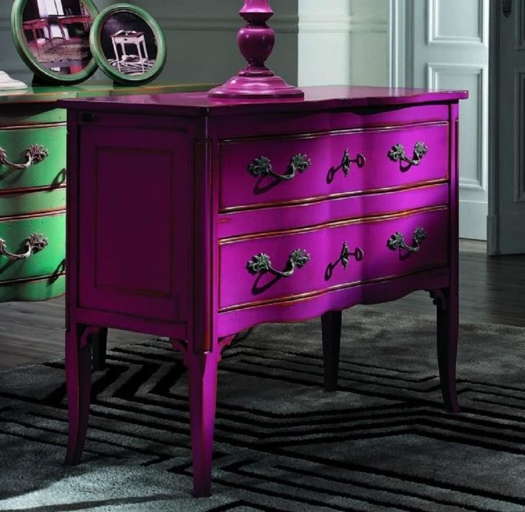 Casa Padrino Luxus Barock Kommode Antik Lila / Silber - Handgefertigte Massivholz Kommode mit 2 Schubladen - Barockstil Schlafzimmer Möbel - Baroc...