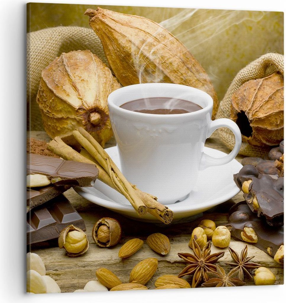 Bild auf Leinwand - Leinwandbild - Tasse Schokolade trinken Kakao - 50x50cm - Wand Bild - Wanddeko - Leinwanddruck - Bilder - Kunstdruck - Wanddeko...
