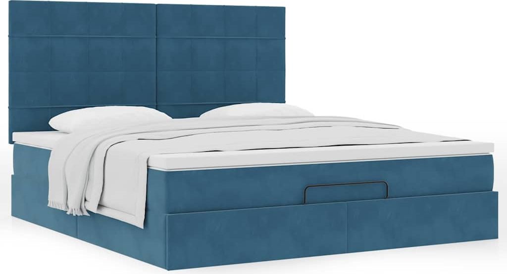 Ottoman-Bett mit Matratzen Dunkelblau 180x200 cm Samt