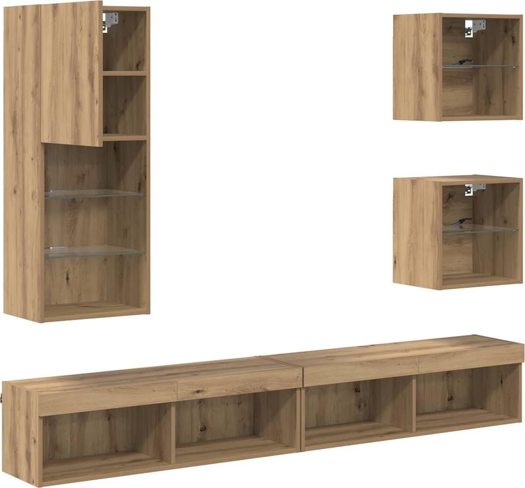 TV Wand Einheiten mit LED 5 pcs Artisan-Eiche Holzwerkstoff