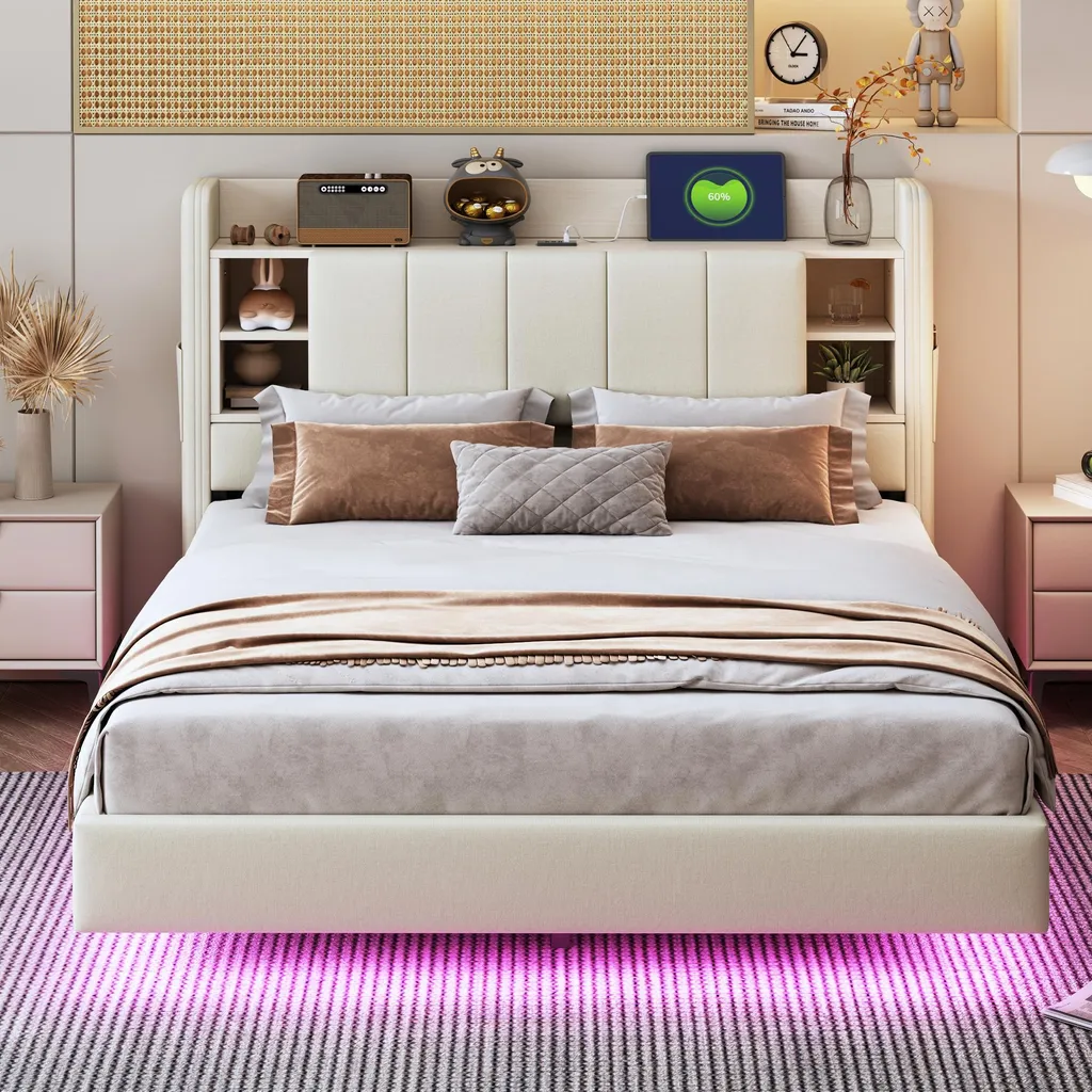 Lit Double 140x200 Idéal pour Optimiser l'Espace avec Ports USB - 3