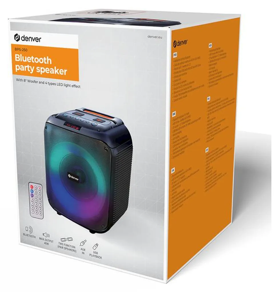Speaker Denver BPS-250 per Feste | Bluetooth 5.0 | Luci LED e Karaoke - 7
