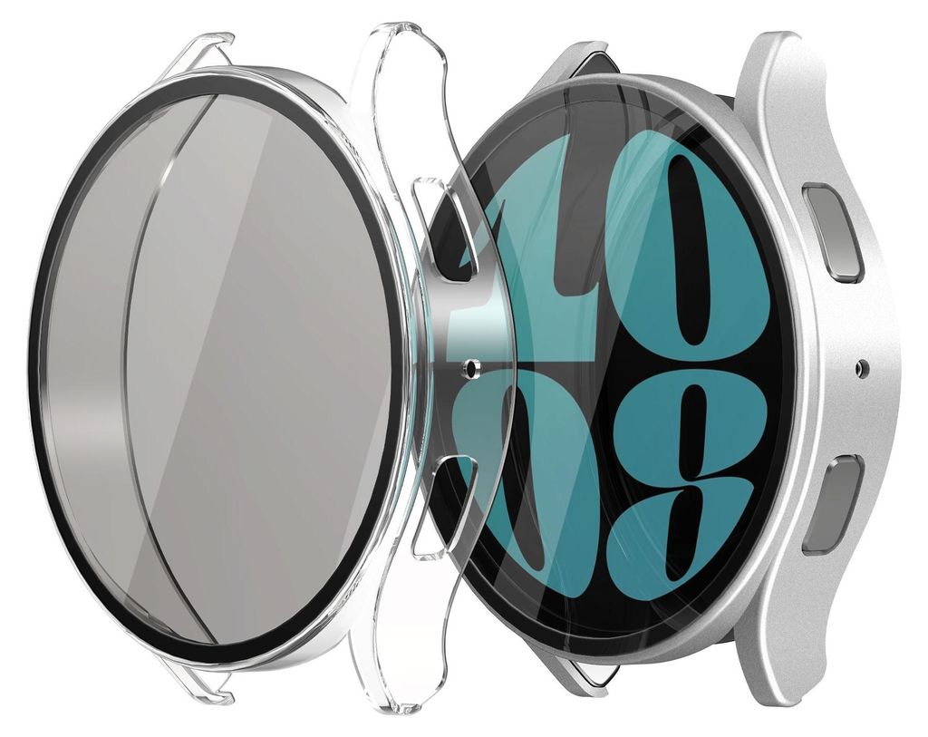 kwmobile 2x Rundum Cover kompatibel mit Samsung Galaxy Watch 6 40mm Hülle - Fullbody Fitnesstracker Privatsphäre Case - Set aus Glas - Transparent
