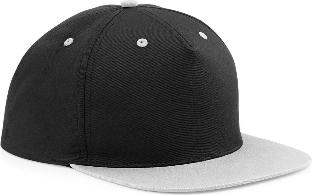 Beechfield Uni 5 Panel Kontrast Snapback Kappe (2 Stück/Packung) RW6721 (Einheitsgröße) (Schwarz/Grau)