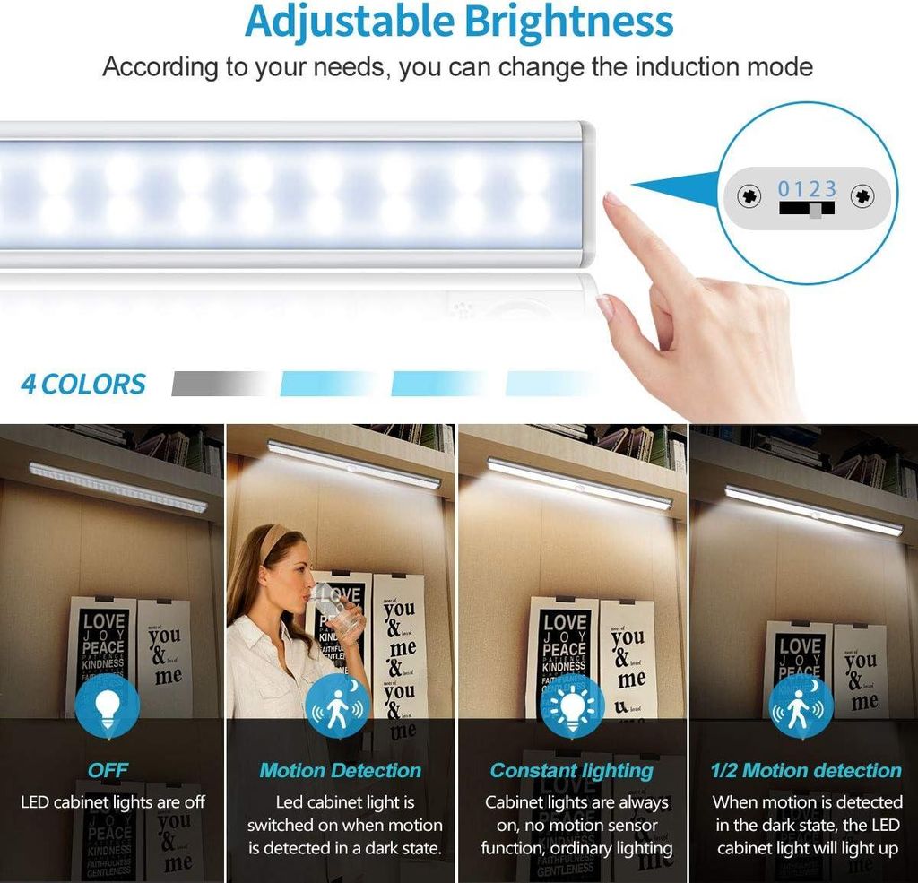 60 LED-Schranklampe, Schranklicht mit Bewegungsmelder, wiederaufladbar über USB, 3 Beleuchtungsmodi, Schranklicht, selbstklebendes Magnetstreifen-...