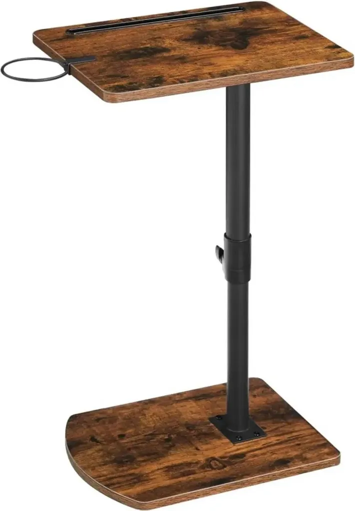 Table d'appoint en C marron réglable en hauteur avec porte-gobelet