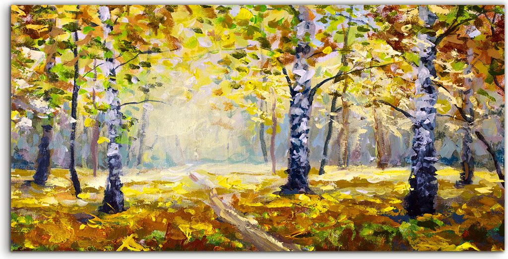 Coloray Canvas 140x70 Wandbild Leinwand Bilder Landschafts Wald Bäume Wald Herbst