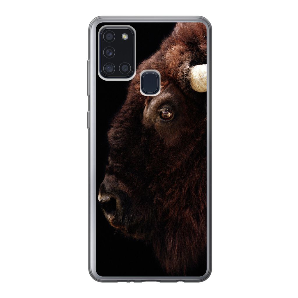 MuchoWow Handyhülle Schutzhülle Hülle für Samsung Galaxy A21s Bison - Horn - Porträt Silikon Softcase Handy Hülle - Hartschale