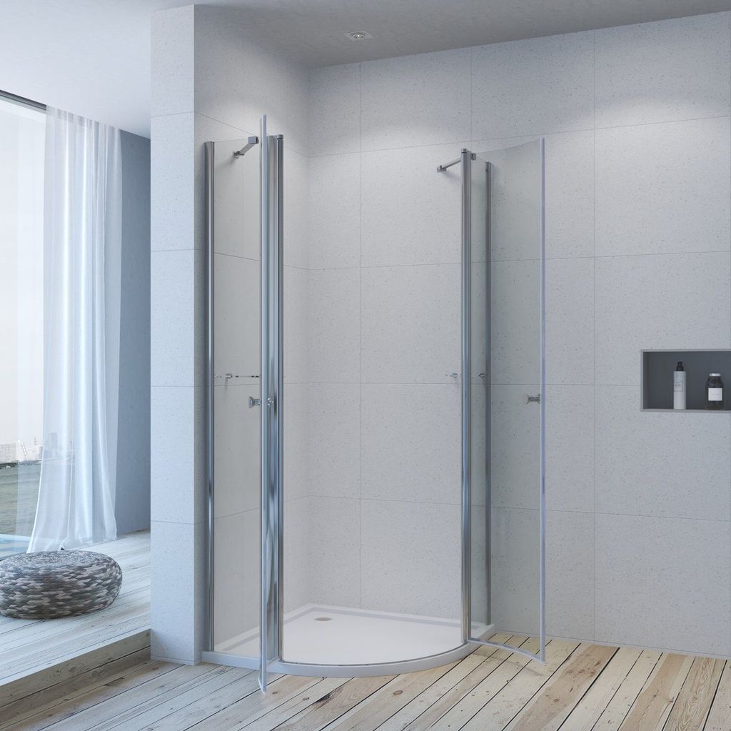 AQUALAVOS Runddusche 90x90 Schiebetür Viertelkreis 6 mm NANO ESG mit Duschablage Höhe:195cm