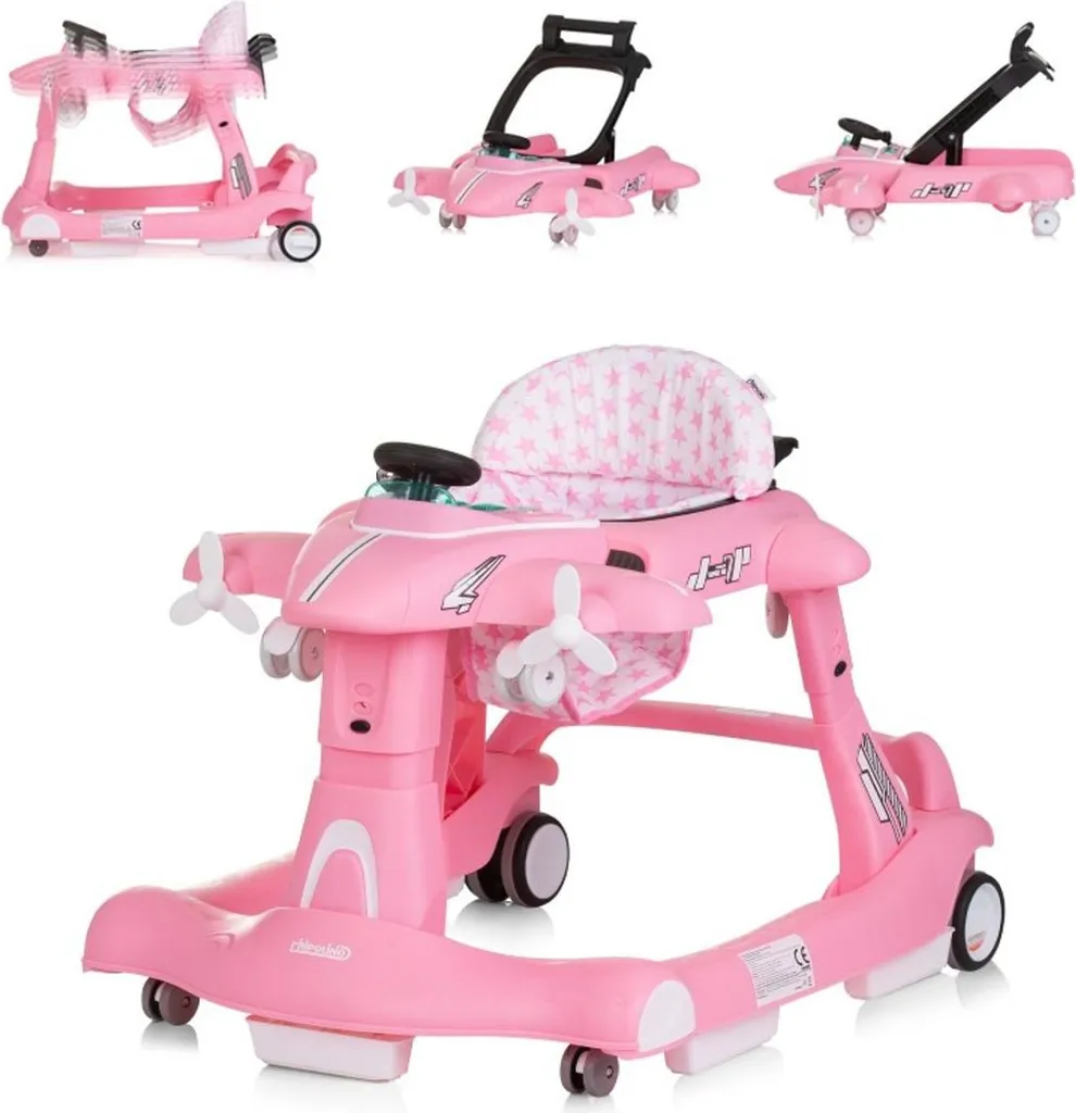 Aide à la Marche Bébé : Trotteur Musical 3 en 1 Rose Anti-Basculement