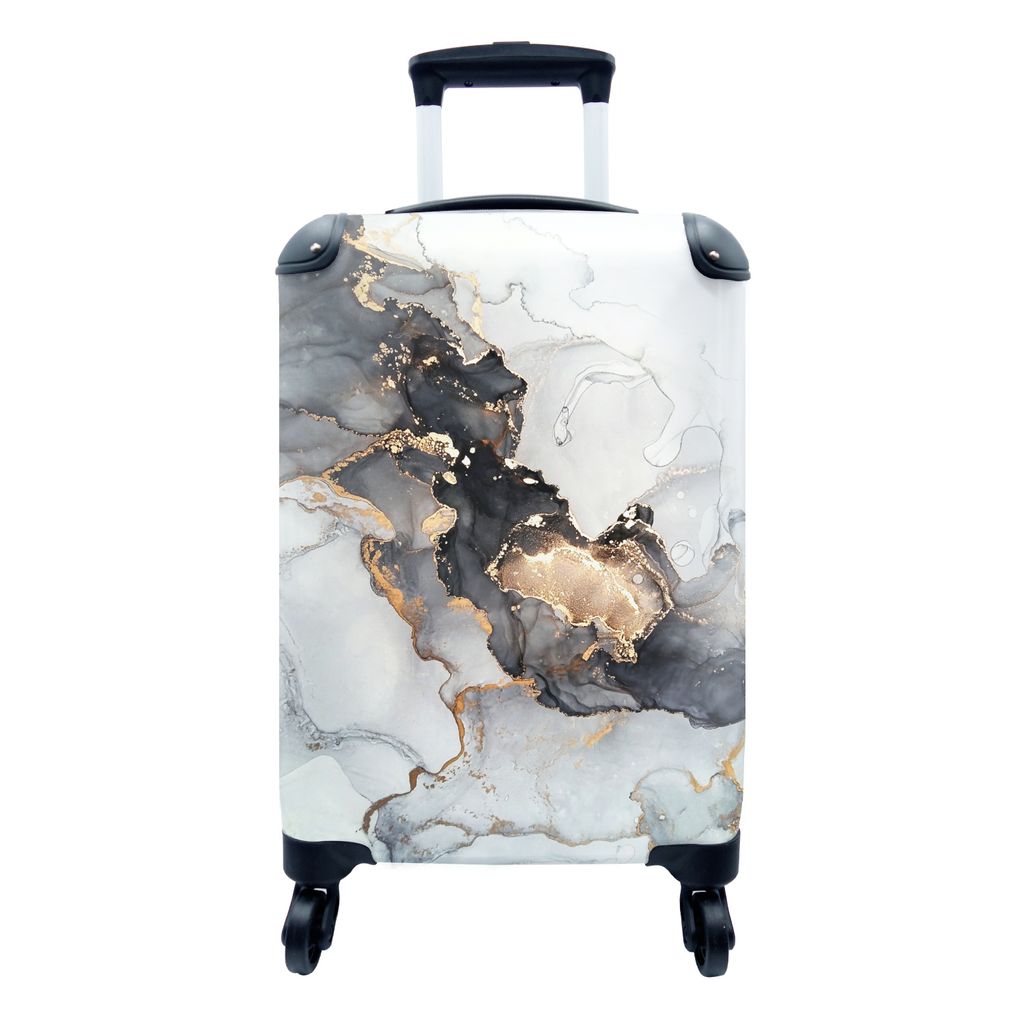 MuchoWow Koffer Handgepäck Trolley Rollkoffer Kleine Reisekoffer mit 4 Rollen - Marmor - Schwarz - Weiß - Gold - Luxus - Abstrakt - Cabin Size ...