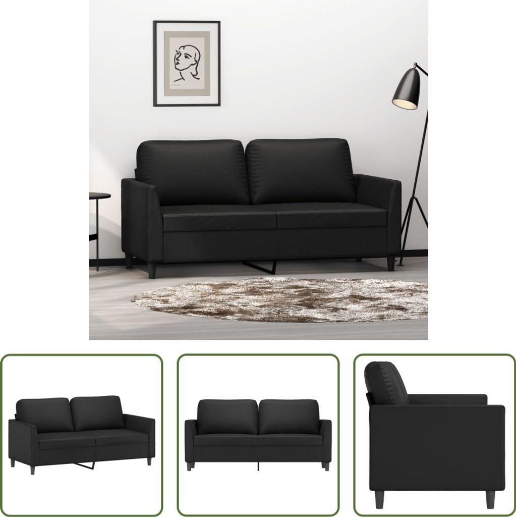 The Living Store 2-Sitzer-Sofa Schwarz 140 cm Kunstleder