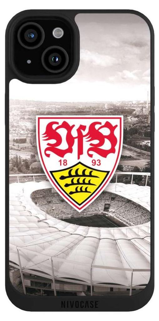NIVOCASE Handyhülle für Apple iPhone 15 Plus Hülle NIVOpure Case Schwarz Offizielles Lizenzprodukt Stadion VfB Stuttgart