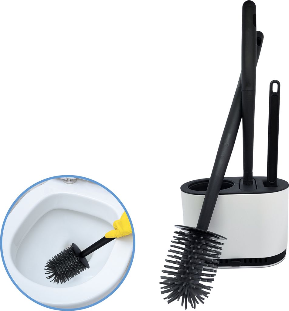 Sanics WC-Bürste mit Halter 3-teilig Weiß - Schnell trocknend, Hygienisch & Antibakteriell - Toilettenbürste aus Silikon - Selbstklebend - Aufh...