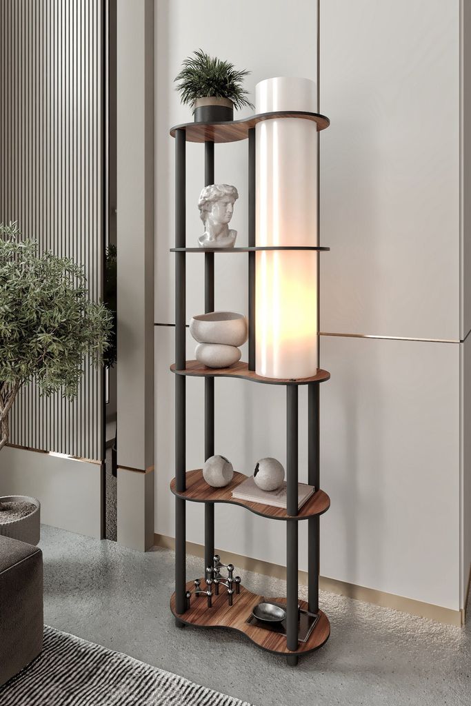 Opviq, Moderne Stehlampe aus Craft-Papier & MDF, Walnuss, 140 cm hoch, 1 x E27, max. 40 W, IP20, elegantes Design für Wohn- und Arbeitsräume, ohn...