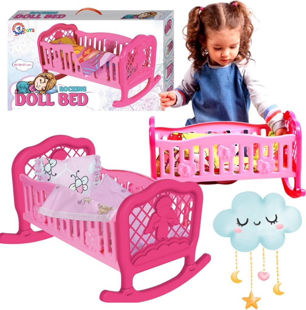 Puppenwiege, Klappbares Kinderbett, Set, Sichere Materialien 4524