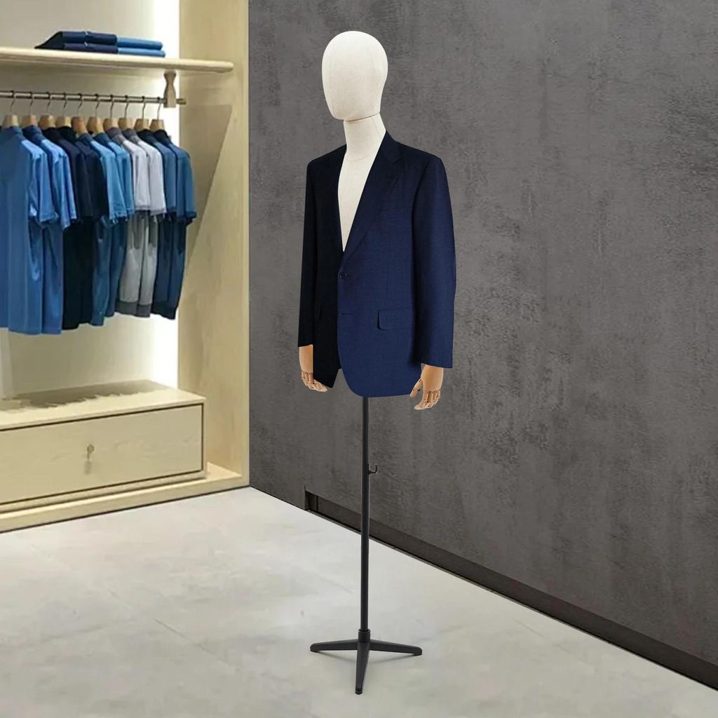 Herren Schaufensterpuppe - Oberkörper-Torso mit Ständer - Höhenverstellbar 135–193 cm - Metall-Dreibeinstativ - Für Laden/Display - Braun