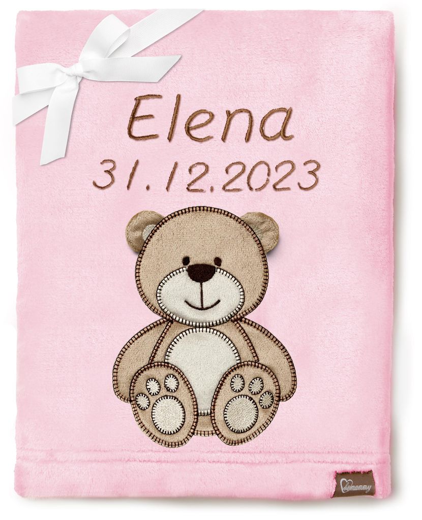 Be Mammy Babydecke mit 3D Applikation bestickt mit Name und Produktbild 