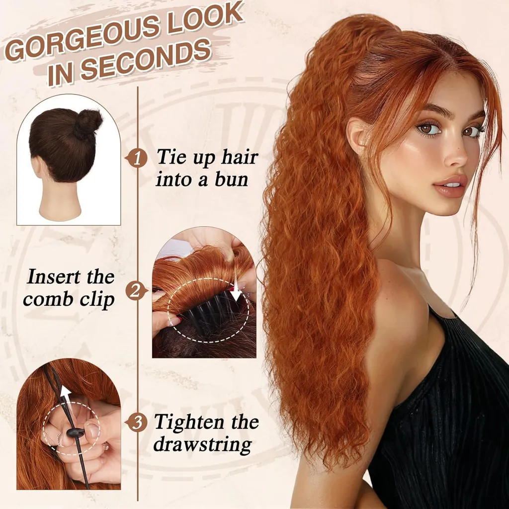 Extension Queue de Cheval pour Coiffure de Soirée Bouclée Rouge 56cm - 4