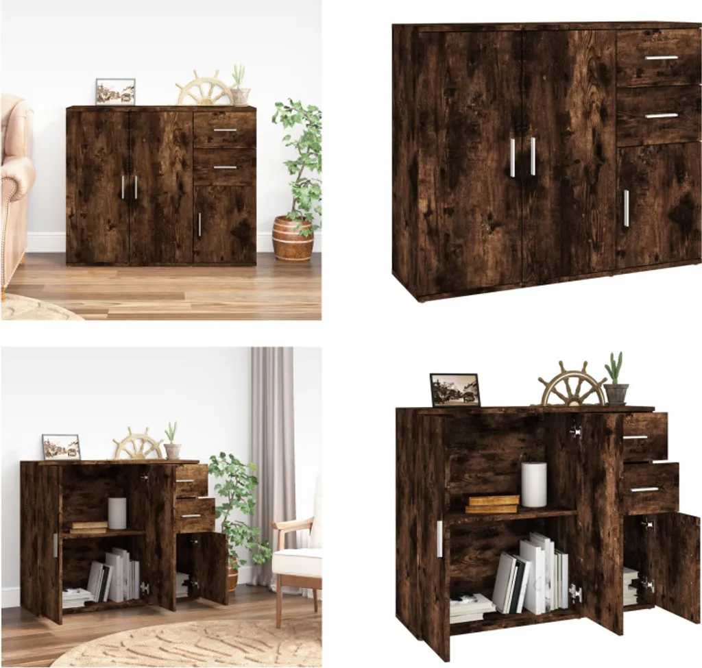 VidaXL Credenza Rovere Fumo 100x35x75 Cm – Legno Multistrato, Vetro E Acciaio, Con Piedini Regolabili