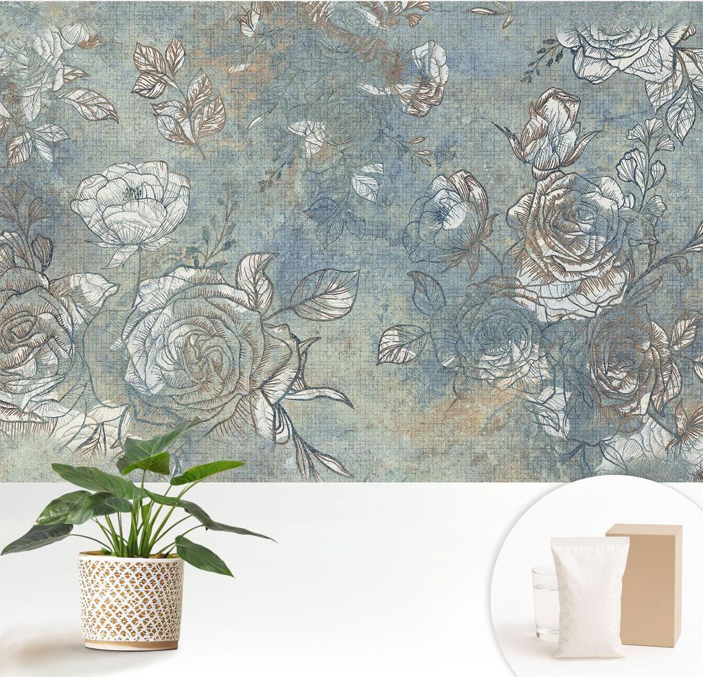 Fototapete - 152x104 cm - Tapete - Wandtapete - Wandbilder - Dekofolie - Tapete Folie - Wand - Dekoration - Wohnzimmer - Romantische Rosen