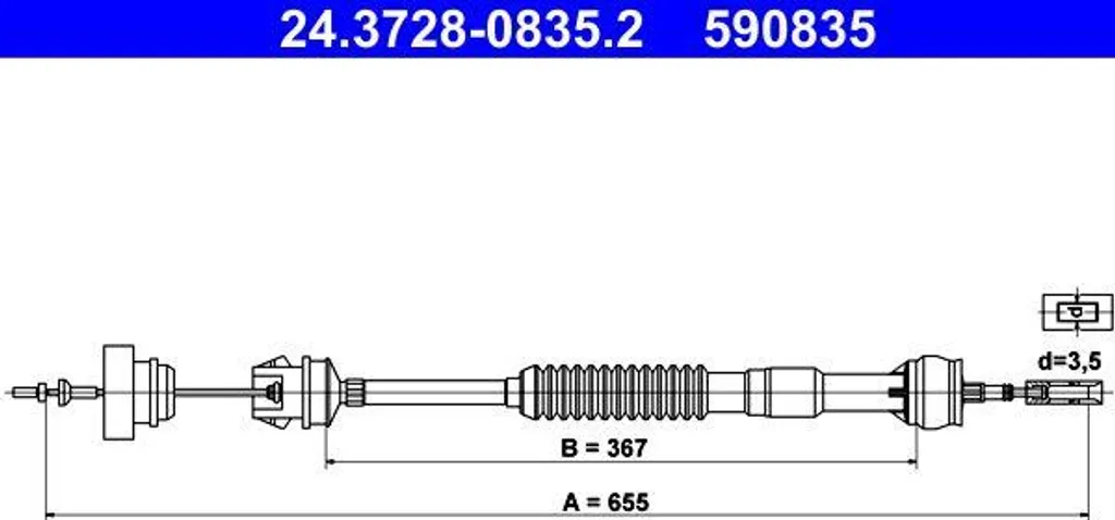 Câble d'embrayage ATE 24.3728-0835.2 pour Peugeot 306 - Qualité OE 2150
