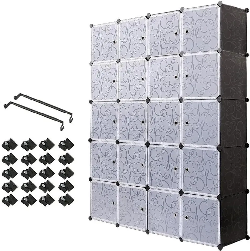 Rangement chambre modulable noir 20 cubes pour vêtements et chaussures