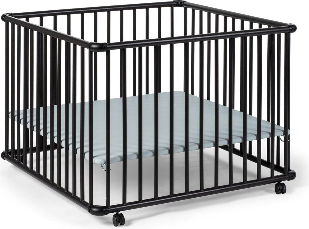 GEUTHER Laufgitter Belami Plus in Schwarz | 97x97 cm | Mobil auf Rollen | 3-fach höhenverstellbar | Gepolsterter Boden |