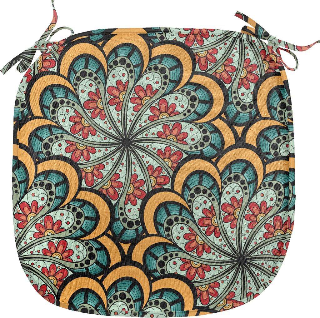 ABAKUHAUS Paisley Polster für Esszimmerstühle, marokkanische Welle, Dekoratives wasserfestes Kissen mit Riemen für Küchensitze, 40 cm x 40 cm, ...