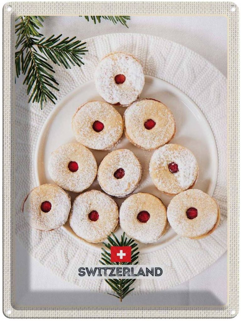 vianmo Blechschild 40x30 cm Schweiz Weihnachtsgebäck Marmelade Bildmotiv Reisemotiv Abenteuer Reisen Europa Urlaub