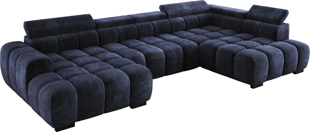 DomoHome Modern Großes U‐Förmiges Ecksofa Stoff EDEN Blau Rechte Seite 393×205×97 cm – Verstellbare Kopfstützen, Schlaf‐Optional, Minima...