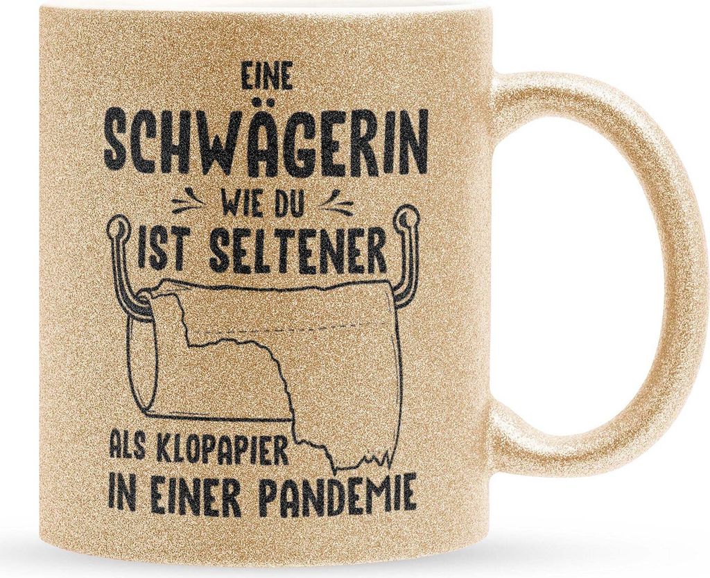 22Feels Glitzertasse Gold Schwägerin Geschenk Hochzeit Idee Frauen Weihnachten Geburtstag Haferl Kaffeetasse Geschenkidee Bürotasse