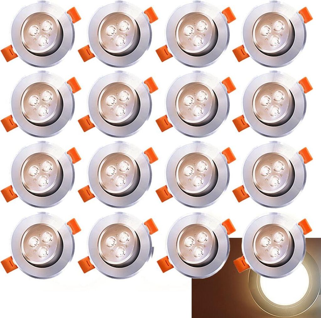 Izrielar LED Einbaustrahler 20x Set schwenkbar 3W 3200K Warmweiß 245LM IP22 Deckenspot für Küche Bad Wohnzimmer